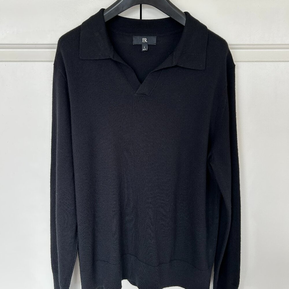 Men's Banana Republic Merino Wool Sweater Polo Black Size L